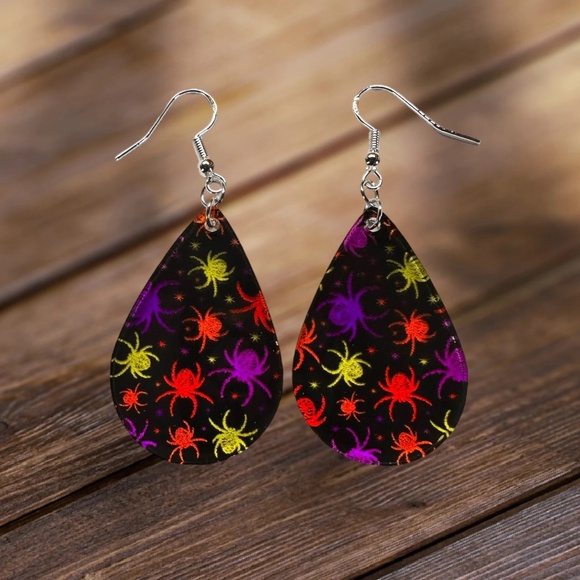 Halloween colorful spider earrings, teardrop earrings - Picture 1 of 1